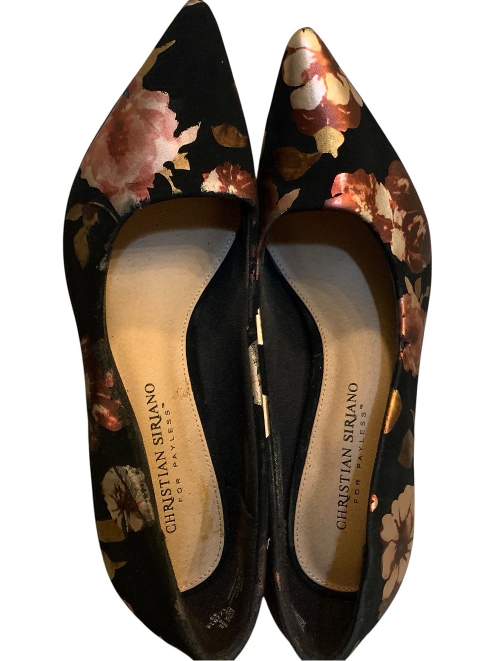 Christian Siriano Black Pumps with Pink and Gold Floral Print 4” Heels - Picture 3 of 6